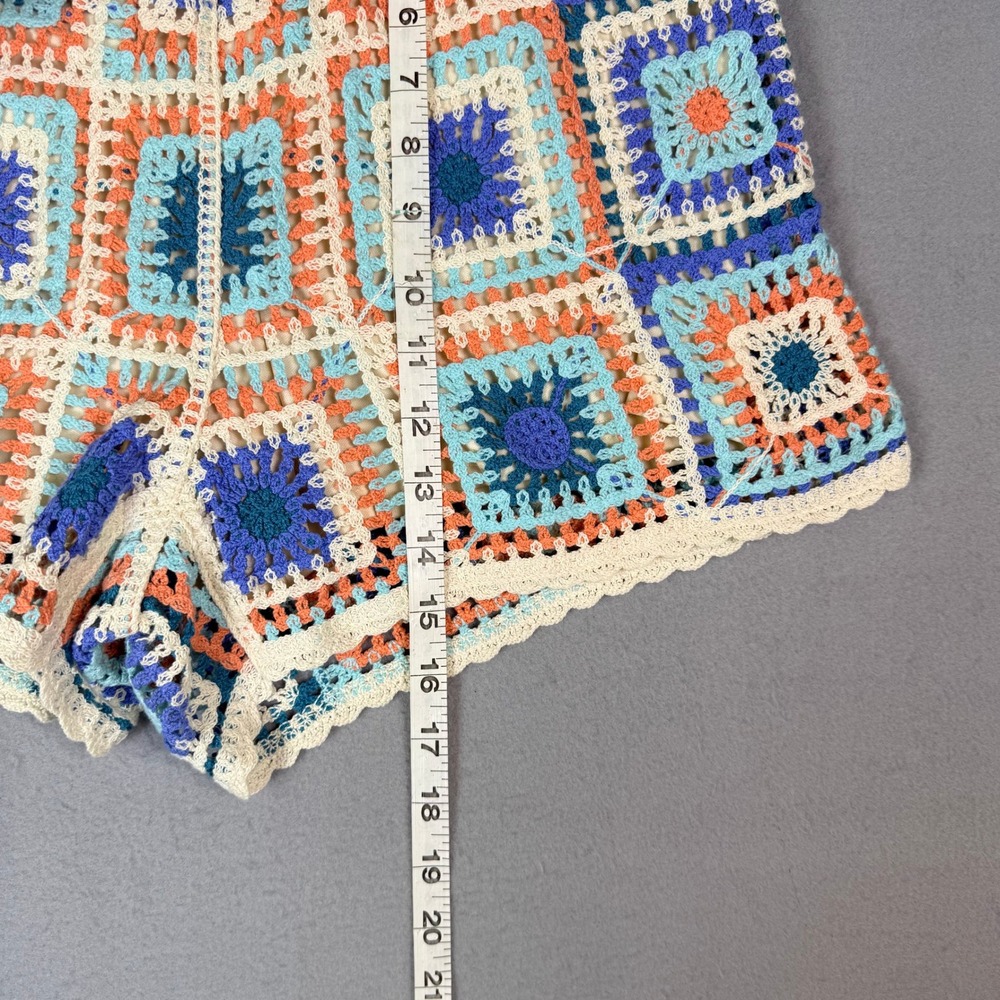 Crochet Granny Square Shorts Multicolor Boho SzM 70's Festival Rave HippieIndie - Picture 4 of 8